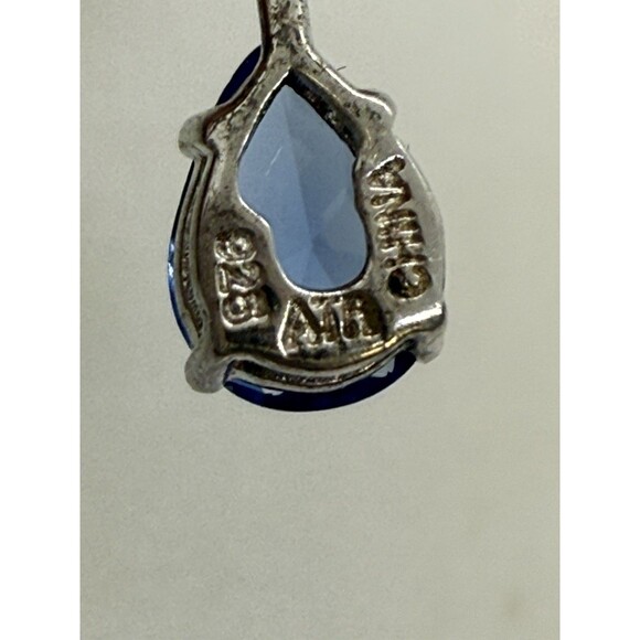 Vintage A.T.R. Jewelry 925 Sterling Silver Signed Tear Drop Earrings Blue Stone - Picture 3 of 12